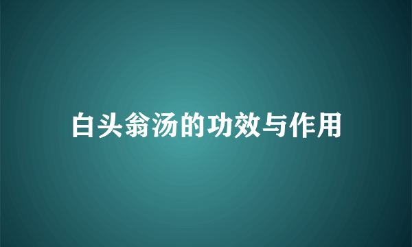 白头翁汤的功效与作用