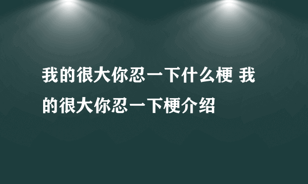 我的很大你忍一下什么梗 我的很大你忍一下梗介绍