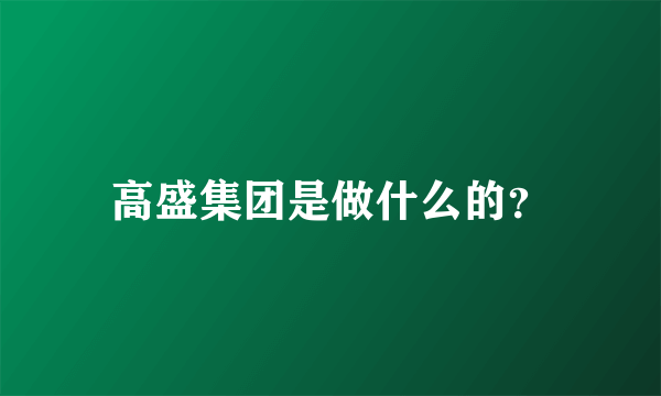 高盛集团是做什么的？