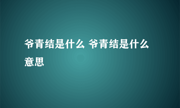 爷青结是什么 爷青结是什么意思