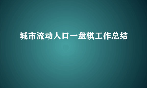 城市流动人口一盘棋工作总结