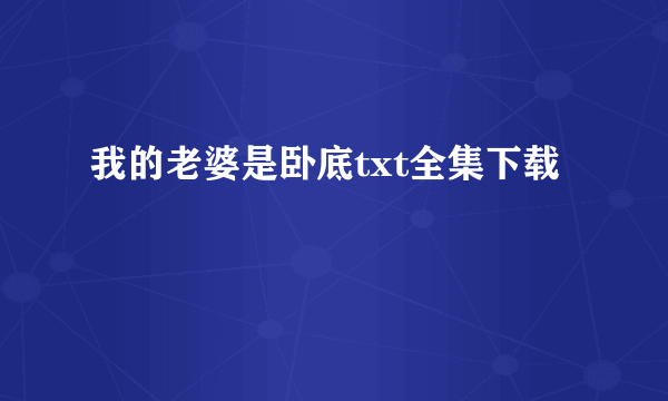 我的老婆是卧底txt全集下载