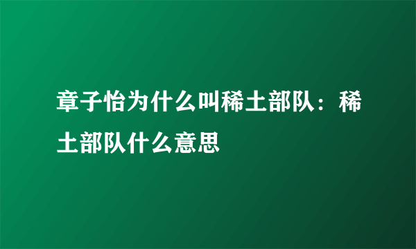 章子怡为什么叫稀土部队：稀土部队什么意思