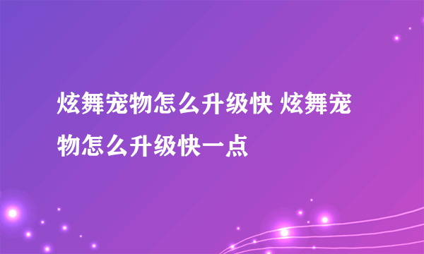 炫舞宠物怎么升级快 炫舞宠物怎么升级快一点