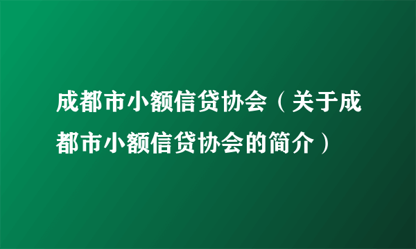 成都市小额信贷协会（关于成都市小额信贷协会的简介）