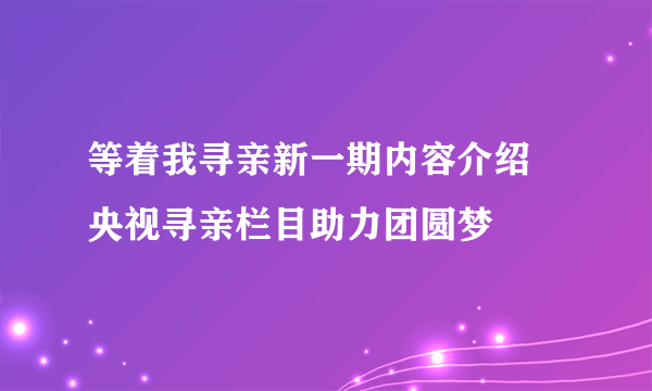 等着我寻亲新一期内容介绍 央视寻亲栏目助力团圆梦