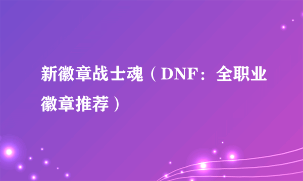 新徽章战士魂（DNF：全职业徽章推荐）