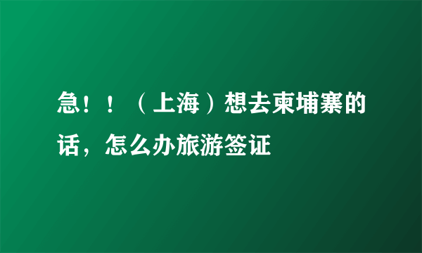 急！！（上海）想去柬埔寨的话，怎么办旅游签证