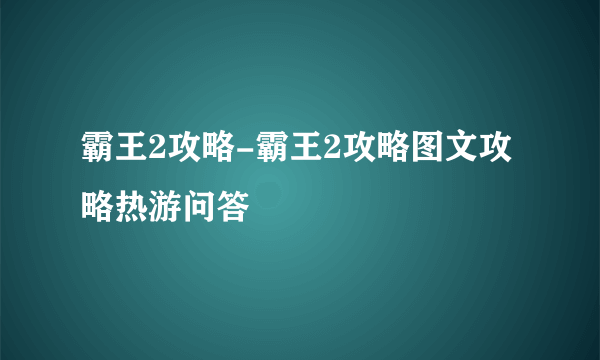 霸王2攻略-霸王2攻略图文攻略热游问答