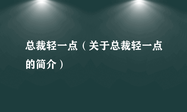 总裁轻一点（关于总裁轻一点的简介）