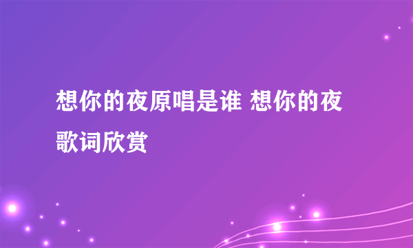 想你的夜原唱是谁 想你的夜歌词欣赏