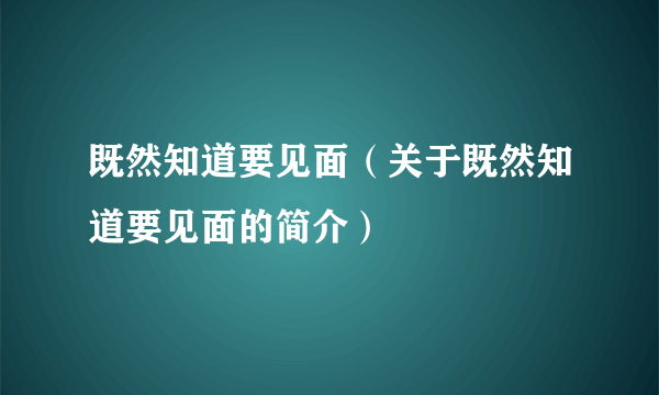 既然知道要见面（关于既然知道要见面的简介）