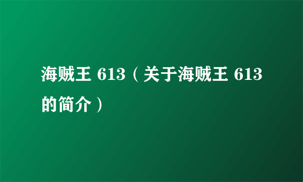 海贼王 613（关于海贼王 613的简介）