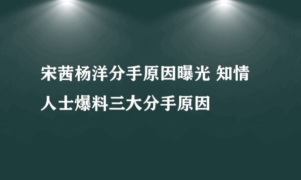 宋茜杨洋分手原因曝光 知情人士爆料三大分手原因