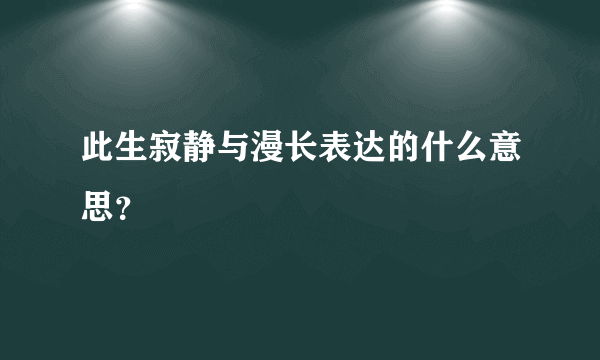 此生寂静与漫长表达的什么意思？