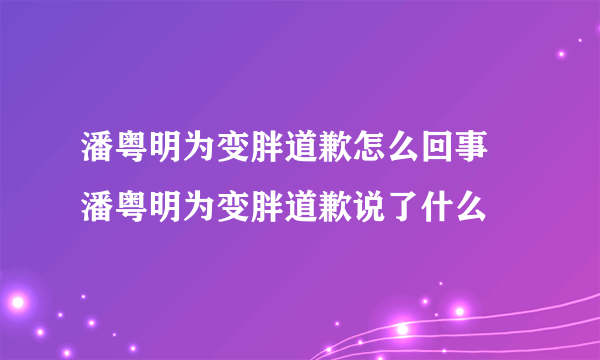 潘粤明为变胖道歉怎么回事 潘粤明为变胖道歉说了什么