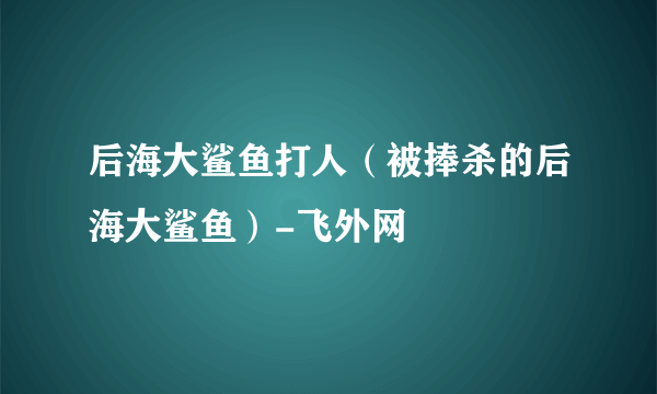 后海大鲨鱼打人（被捧杀的后海大鲨鱼）-飞外网