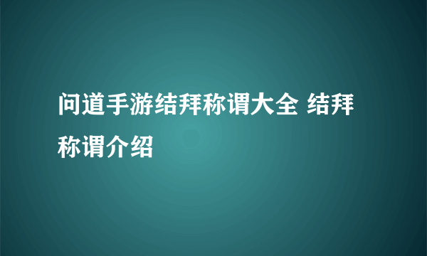 问道手游结拜称谓大全 结拜称谓介绍