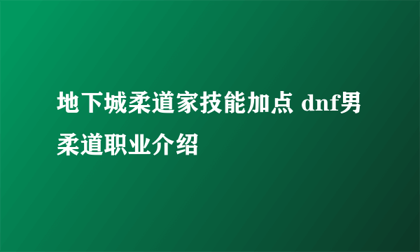 地下城柔道家技能加点 dnf男柔道职业介绍