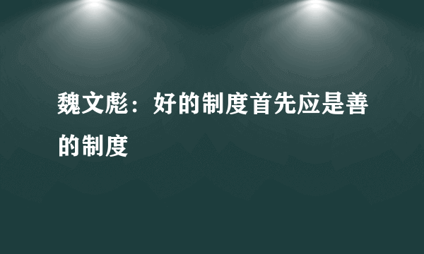 魏文彪：好的制度首先应是善的制度