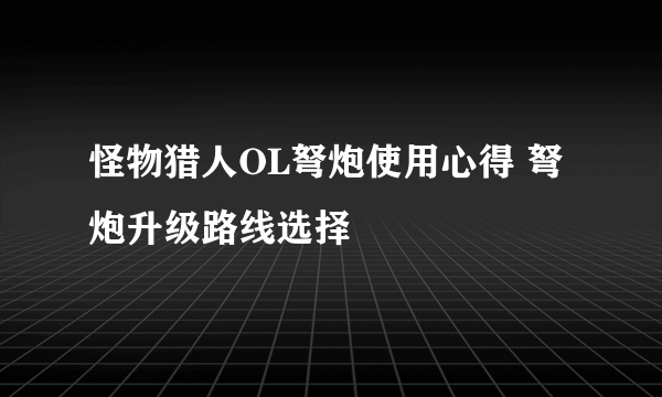 怪物猎人OL弩炮使用心得 弩炮升级路线选择