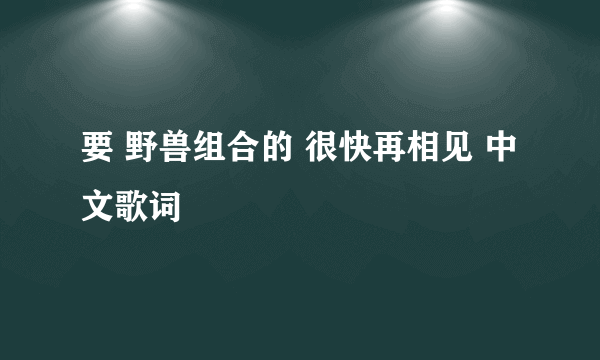 要 野兽组合的 很快再相见 中文歌词