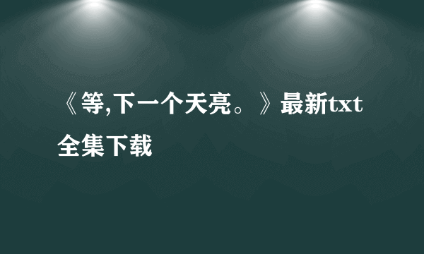 《等,下一个天亮。》最新txt全集下载