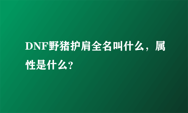 DNF野猪护肩全名叫什么，属性是什么？