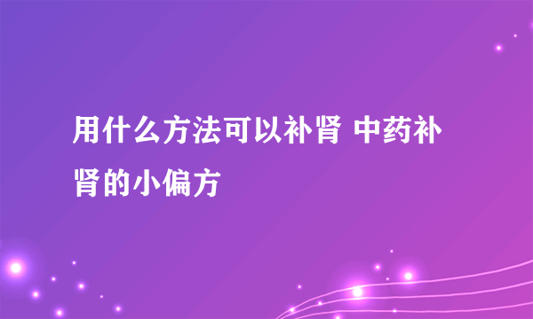 用什么方法可以补肾 中药补肾的小偏方