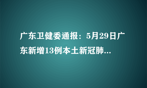 广东卫健委通报：5月29日广东新增13例本土新冠肺炎无症状感染者