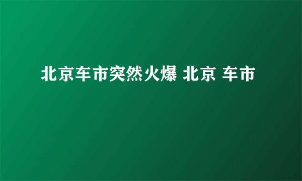 北京车市突然火爆 北京 车市