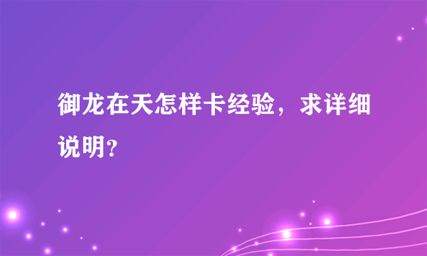 御龙在天怎样卡经验，求详细说明？