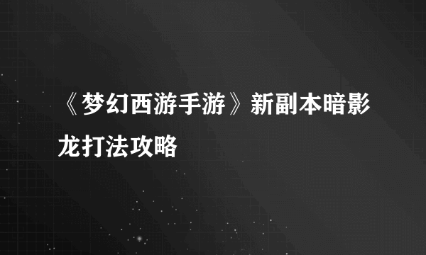 《梦幻西游手游》新副本暗影龙打法攻略