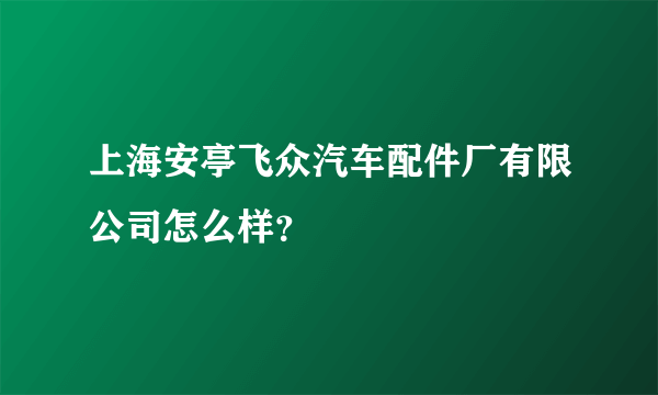 上海安亭飞众汽车配件厂有限公司怎么样？