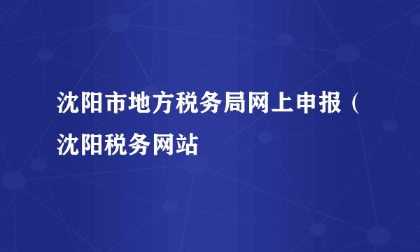 沈阳市地方税务局网上申报（沈阳税务网站