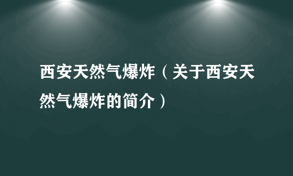 西安天然气爆炸（关于西安天然气爆炸的简介）