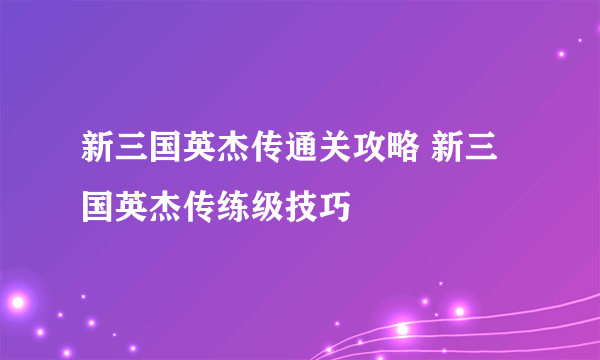 新三国英杰传通关攻略 新三国英杰传练级技巧