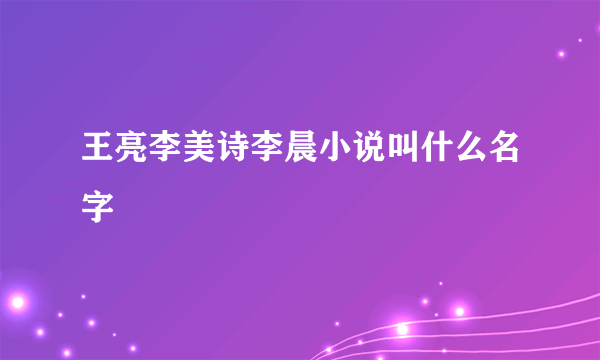 王亮李美诗李晨小说叫什么名字