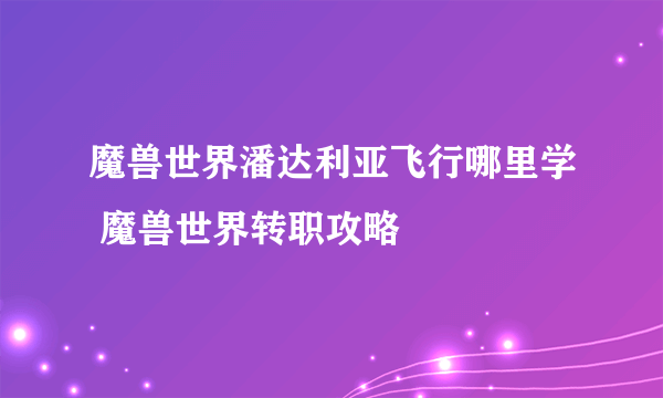 魔兽世界潘达利亚飞行哪里学 魔兽世界转职攻略