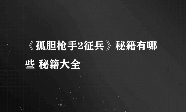 《孤胆枪手2征兵》秘籍有哪些 秘籍大全