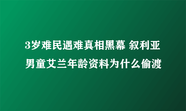 3岁难民遇难真相黑幕 叙利亚男童艾兰年龄资料为什么偷渡