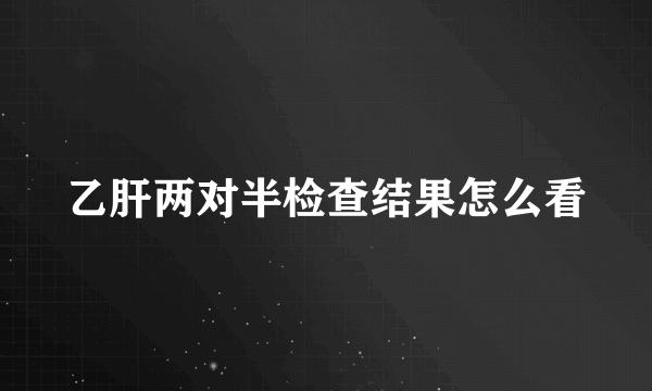 乙肝两对半检查结果怎么看