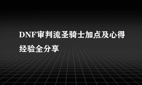 DNF审判流圣骑士加点及心得经验全分享