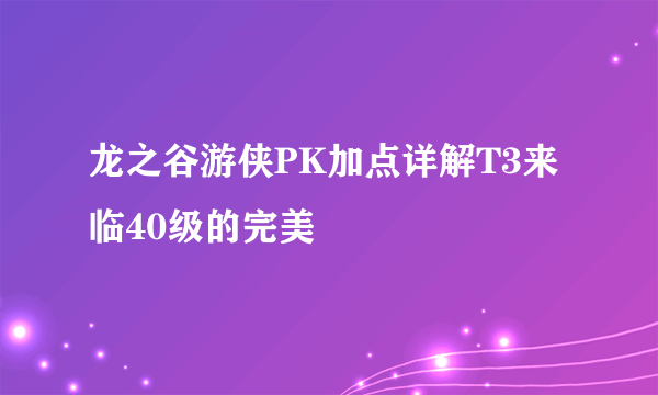 龙之谷游侠PK加点详解T3来临40级的完美