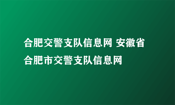 合肥交警支队信息网 安徽省合肥市交警支队信息网