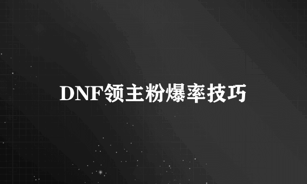 DNF领主粉爆率技巧