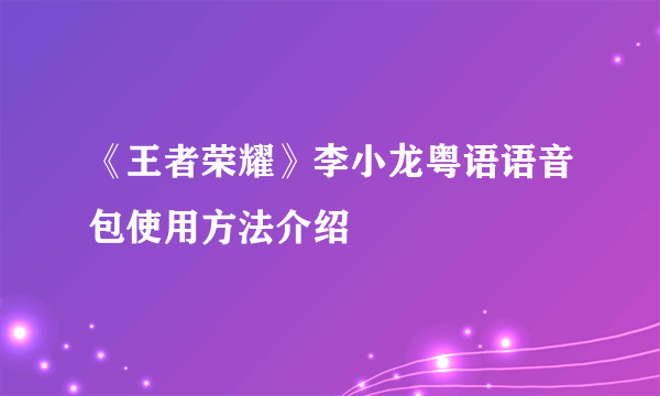 《王者荣耀》李小龙粤语语音包使用方法介绍