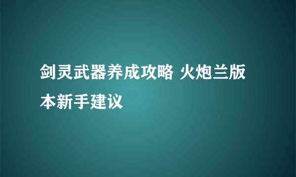 剑灵武器养成攻略 火炮兰版本新手建议