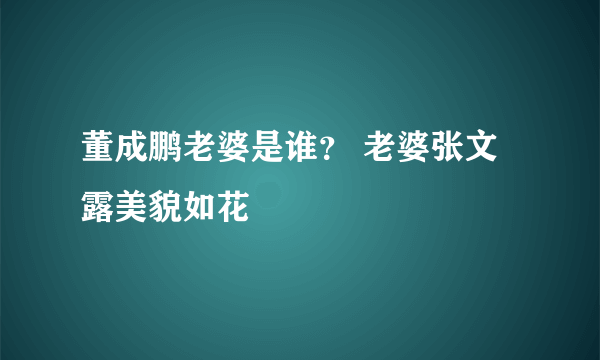 董成鹏老婆是谁？ 老婆张文露美貌如花