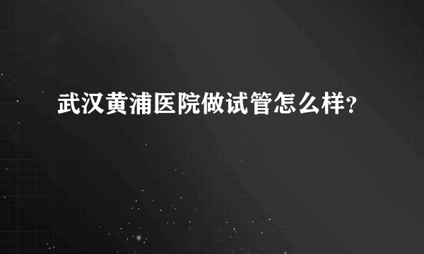 武汉黄浦医院做试管怎么样？